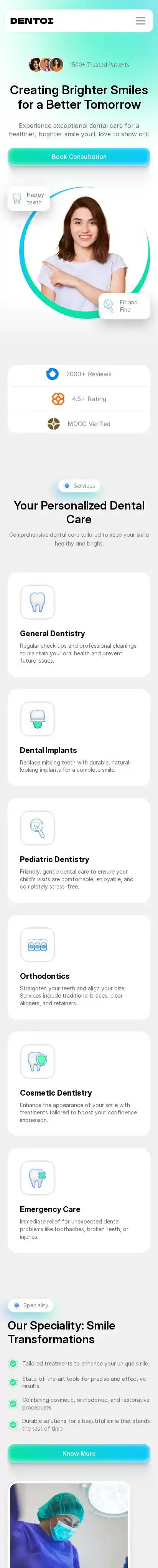 Dentoi home page on mobile