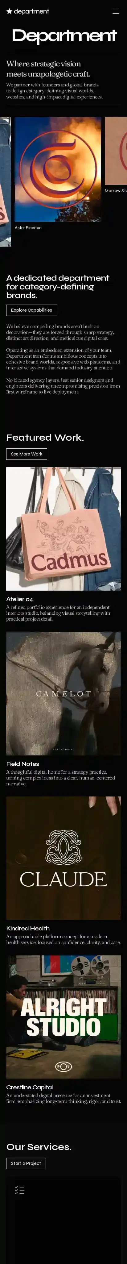 Department home page on mobile