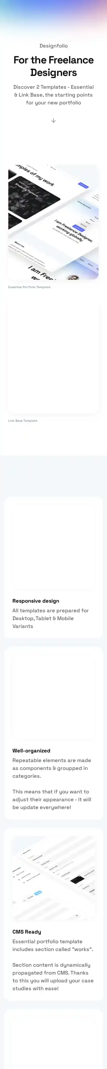 Designfolio home page on mobile