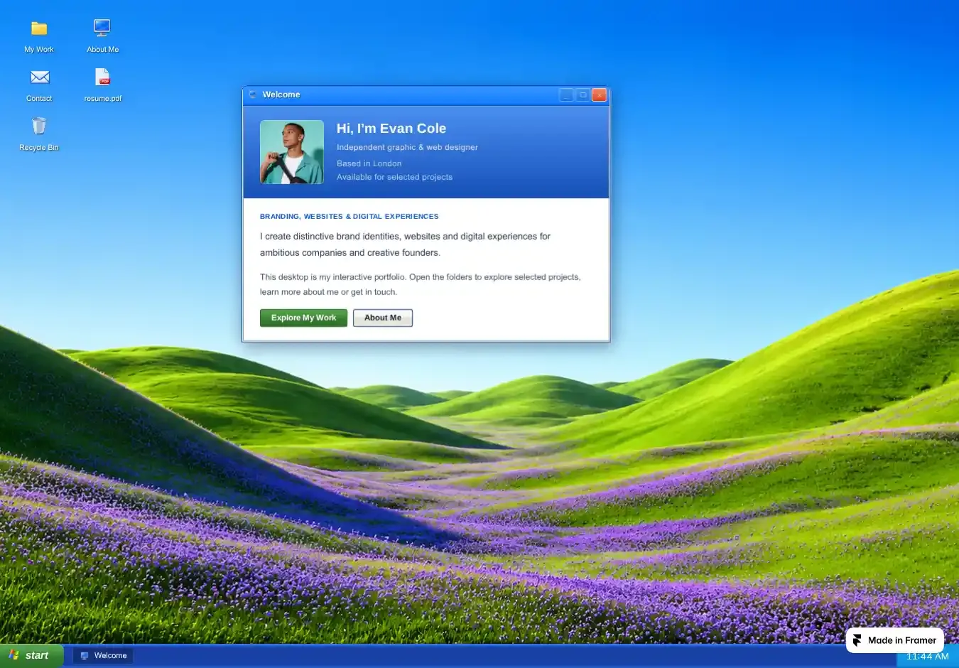 Deskfolio XP home page on desktop