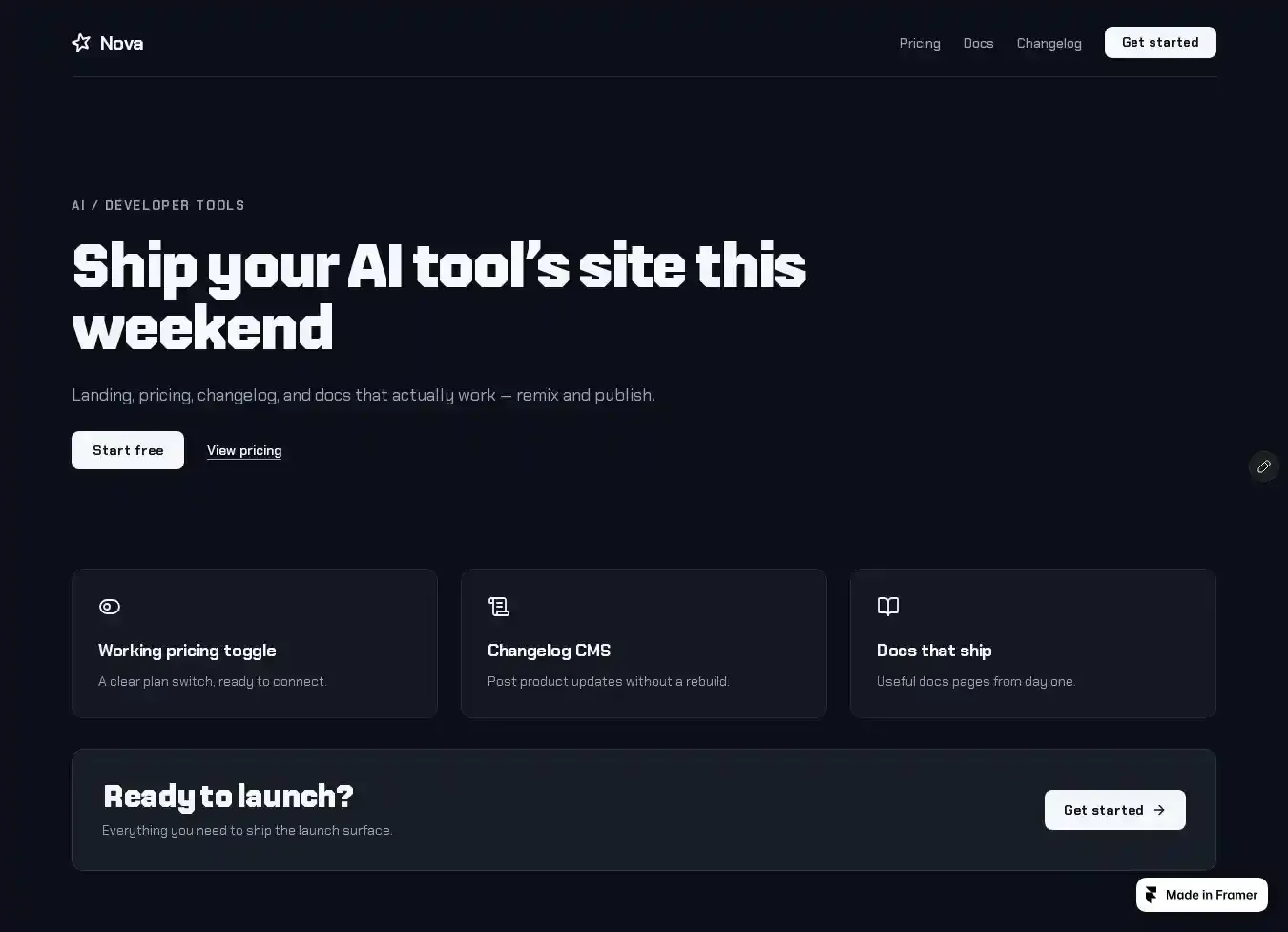 Devtool Launch Kit home page on desktop