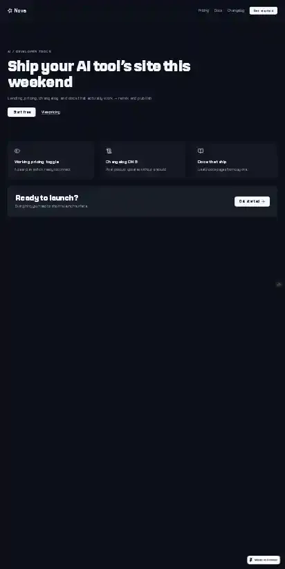Devtool Launch Kit home page on mobile