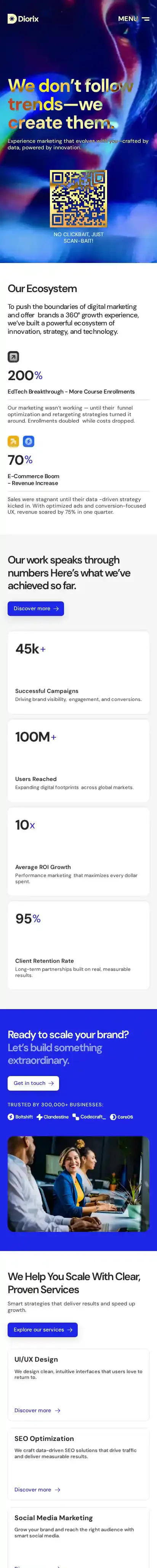 Diorix home page on mobile