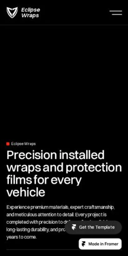 Eclipse Wraps home page on mobile