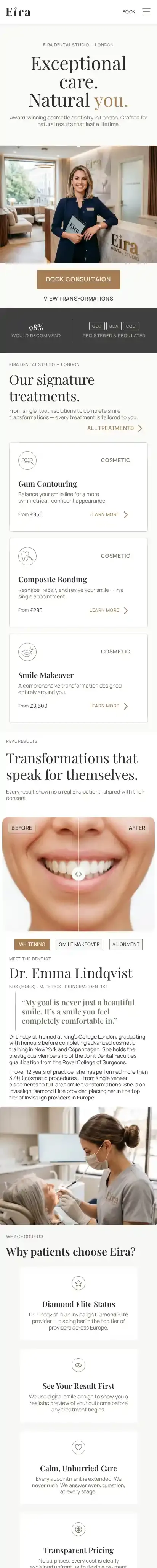 Eira Studio home page on mobile