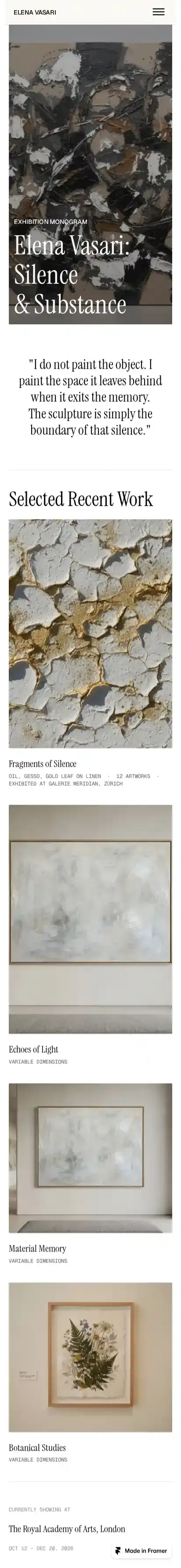 ELENA VASARI home page on mobile