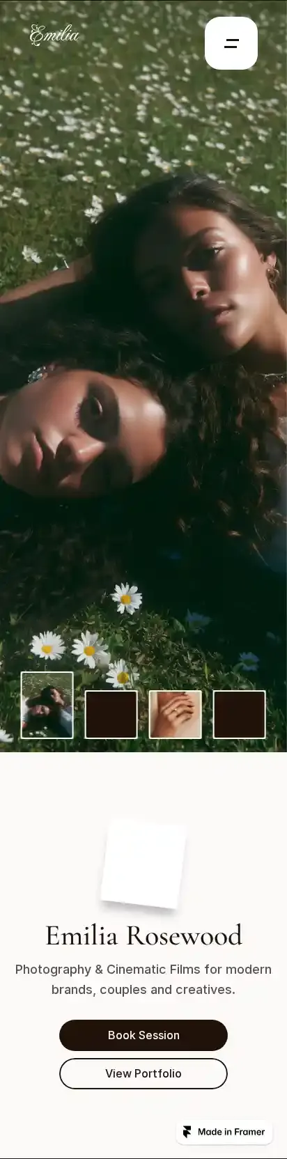 Emilia Rosewood home page on mobile