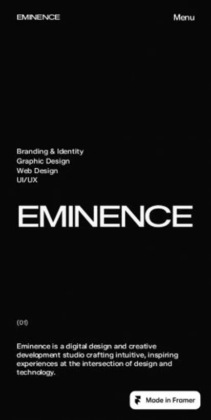 Eminence home page on mobile