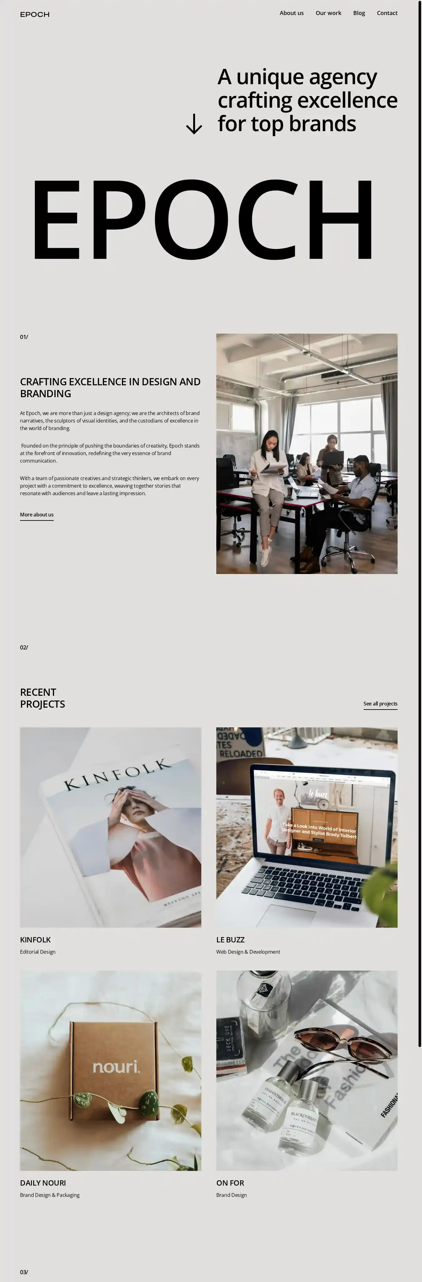 Epoch home page on desktop