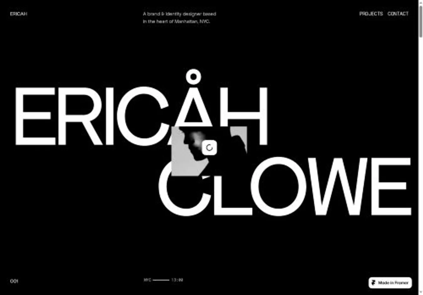 Ericah home page on desktop
