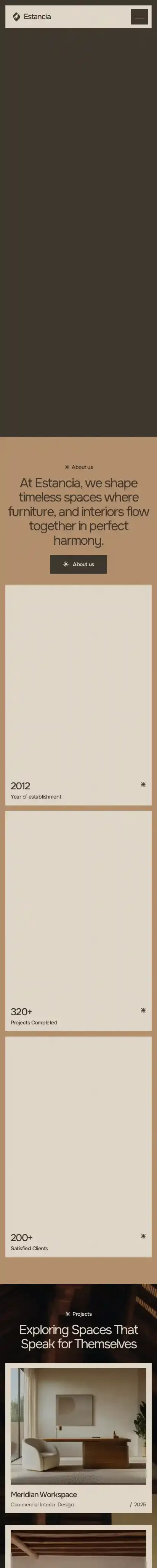 Estancia home page on mobile