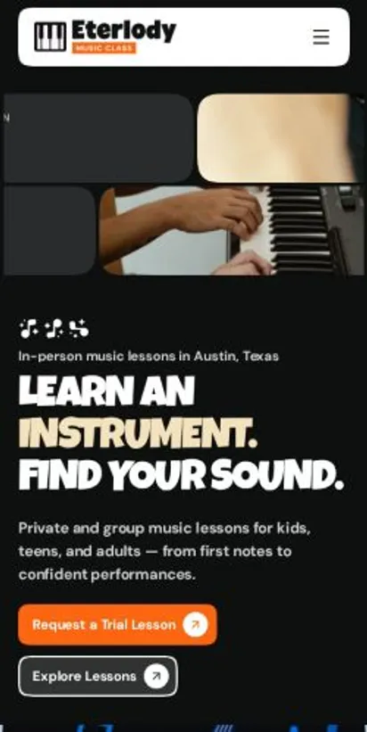 Eterlody home page on mobile