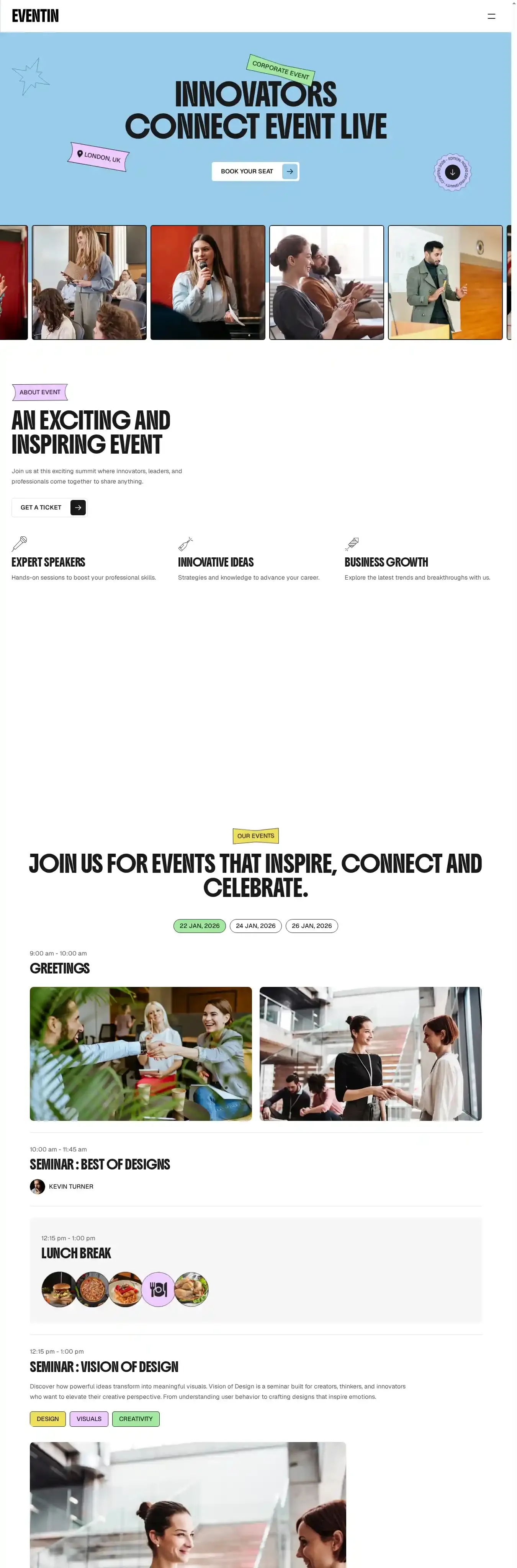 Eventin home page on desktop