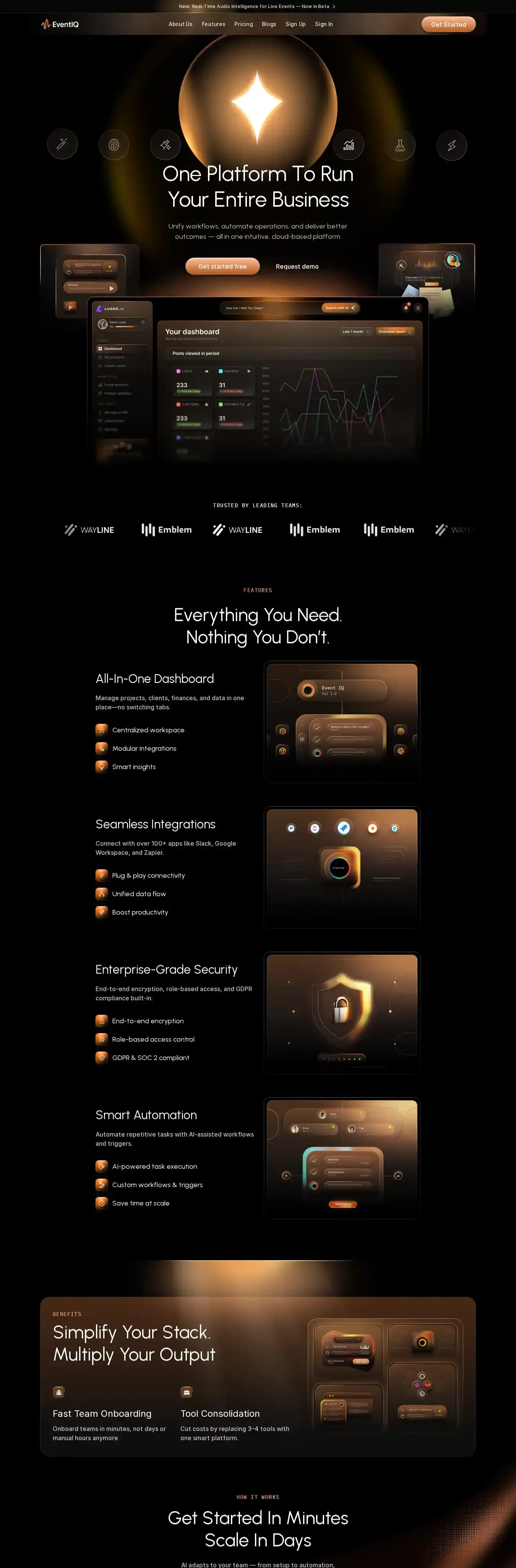 EventIQ home page on desktop
