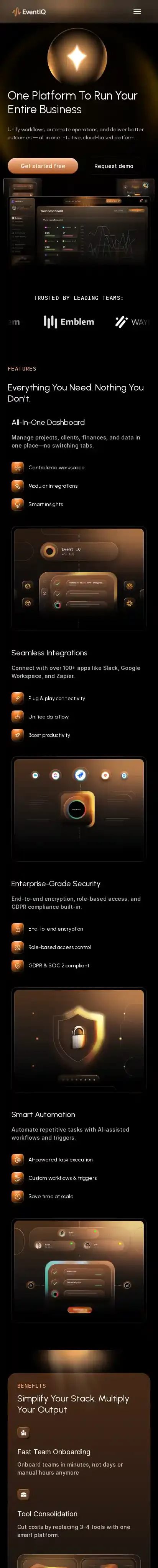 EventIQ home page on mobile