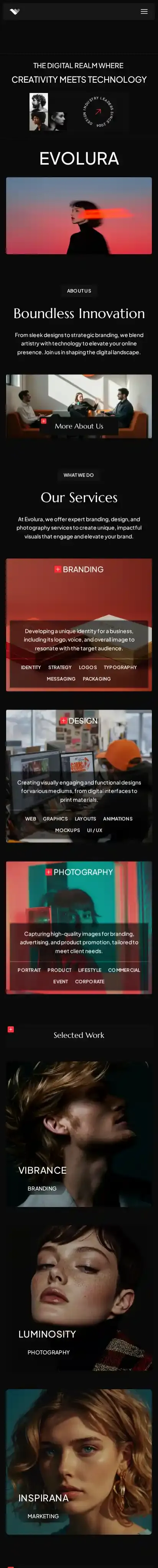 Evolura home page on mobile
