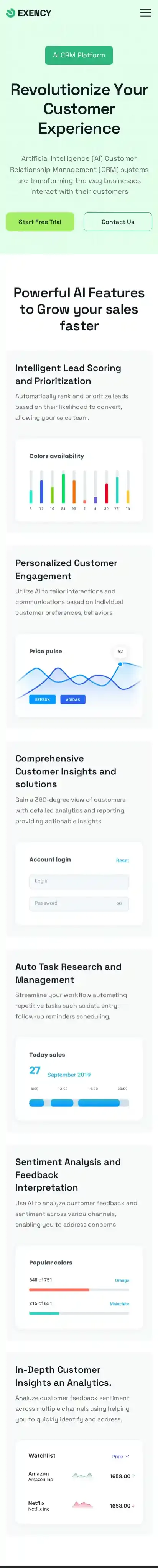 Exency home page on mobile