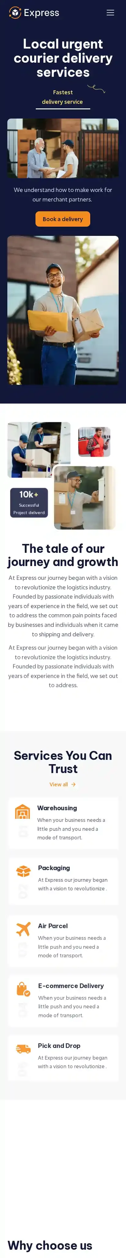 Express home page on mobile