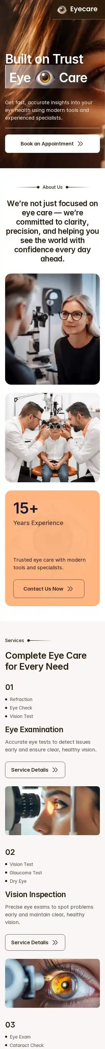 Eyecare home page on mobile