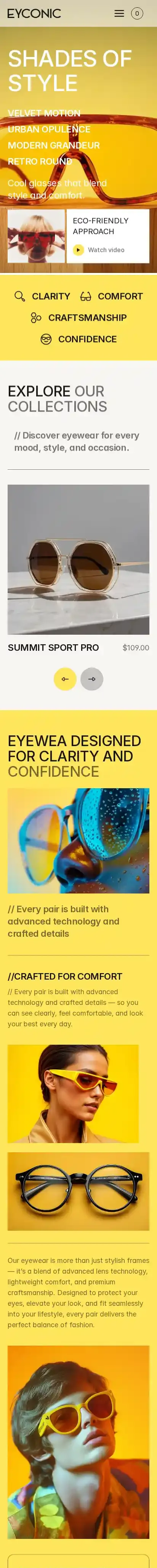 Eyeconic home page on mobile