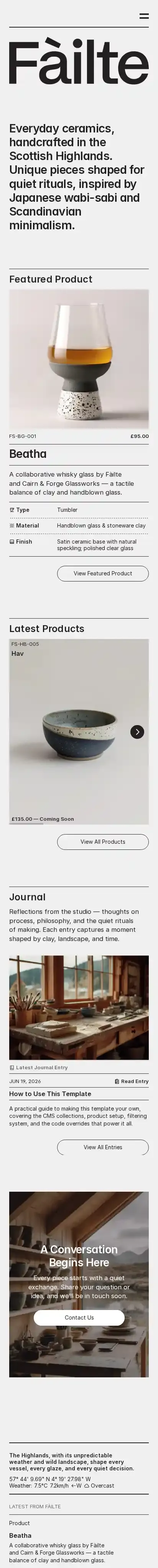 Fàilte home page on mobile