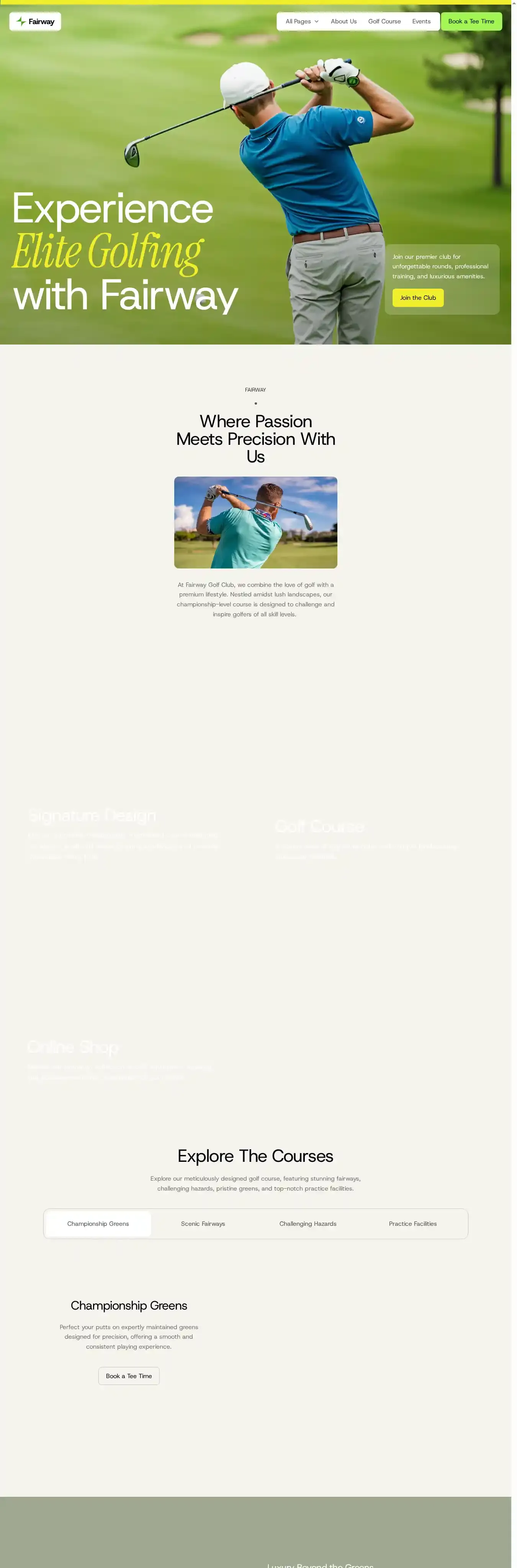 Fairway home page on desktop