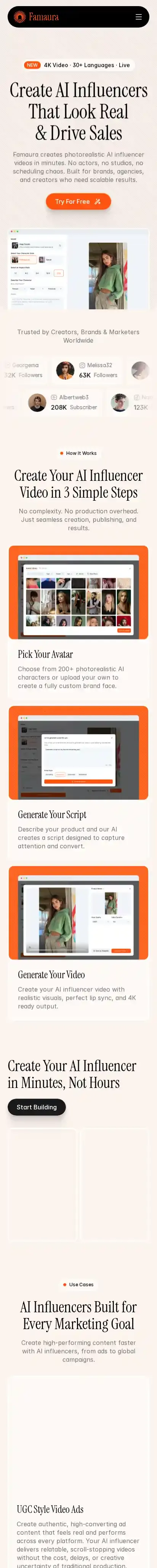 Famaura home page on mobile
