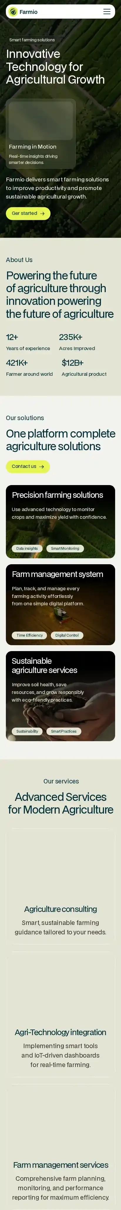 Farmio home page on mobile