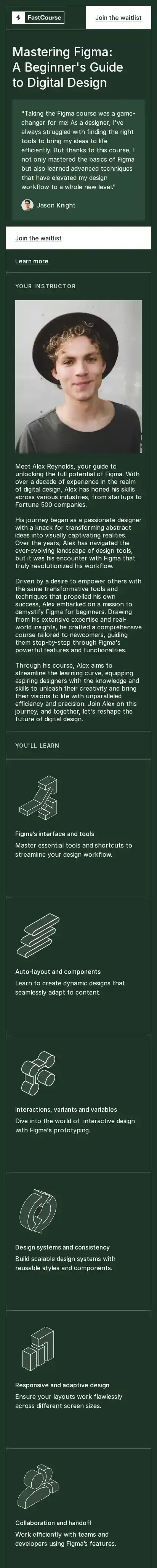 FastCourse home page on mobile