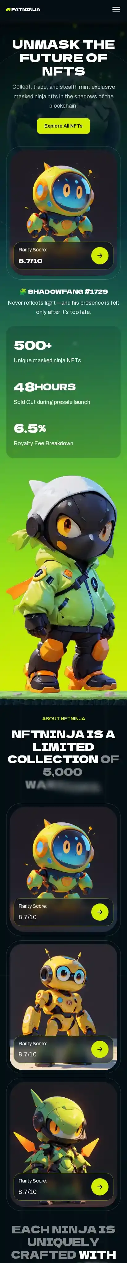FatNinja home page on mobile