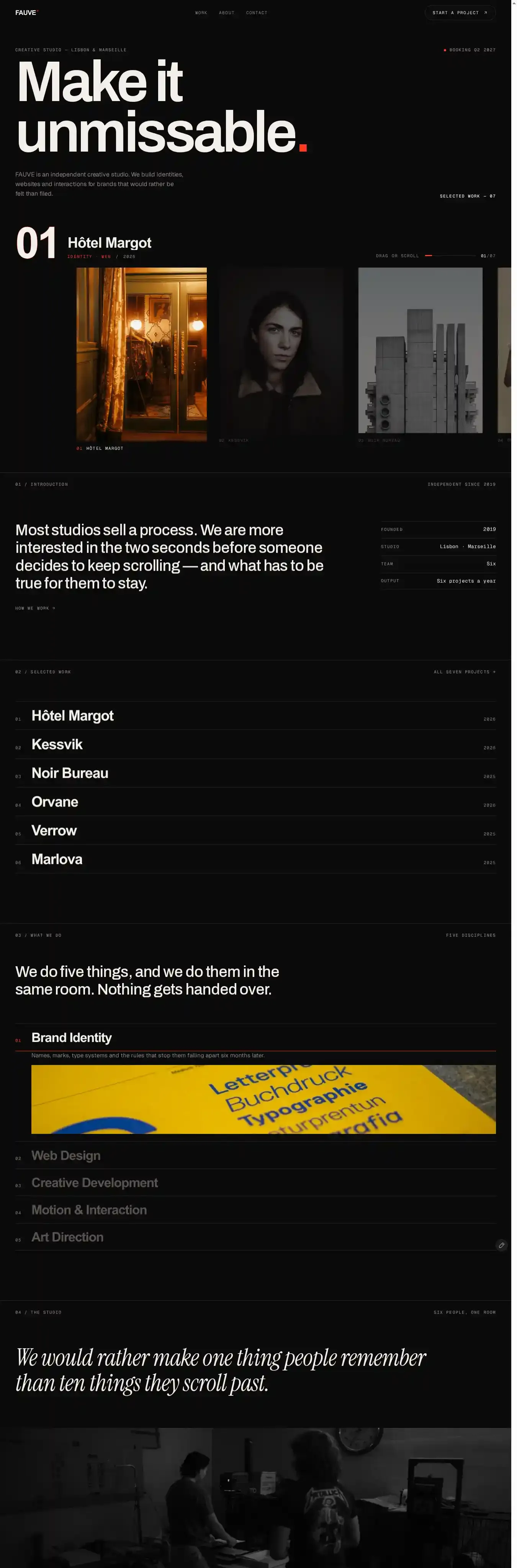 FAUVE home page on desktop