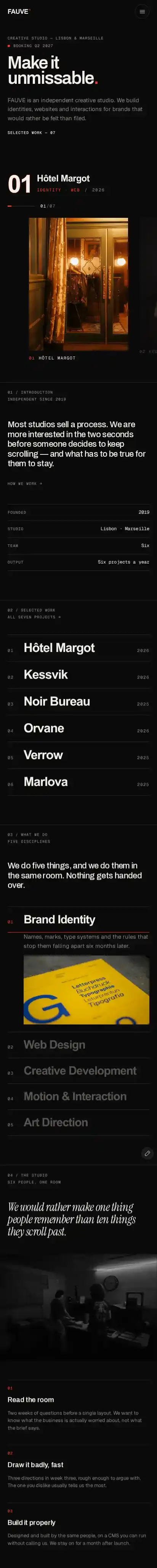 FAUVE home page on mobile