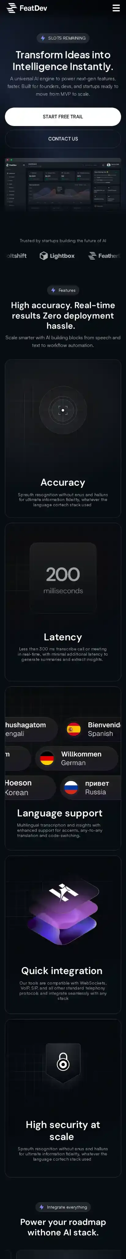 FeatDev home page on mobile