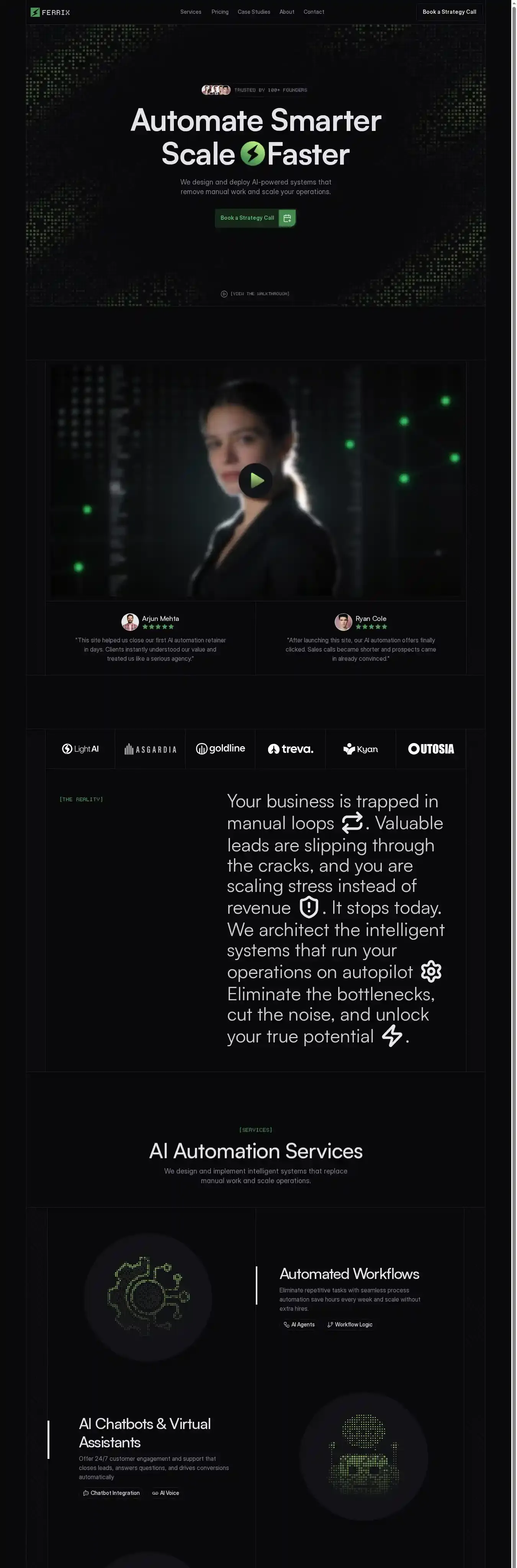 Ferrix home page on desktop