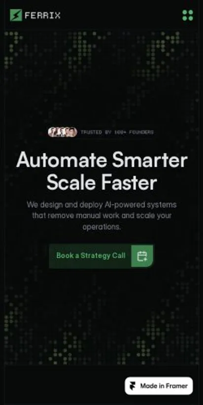 Ferrix home page on mobile