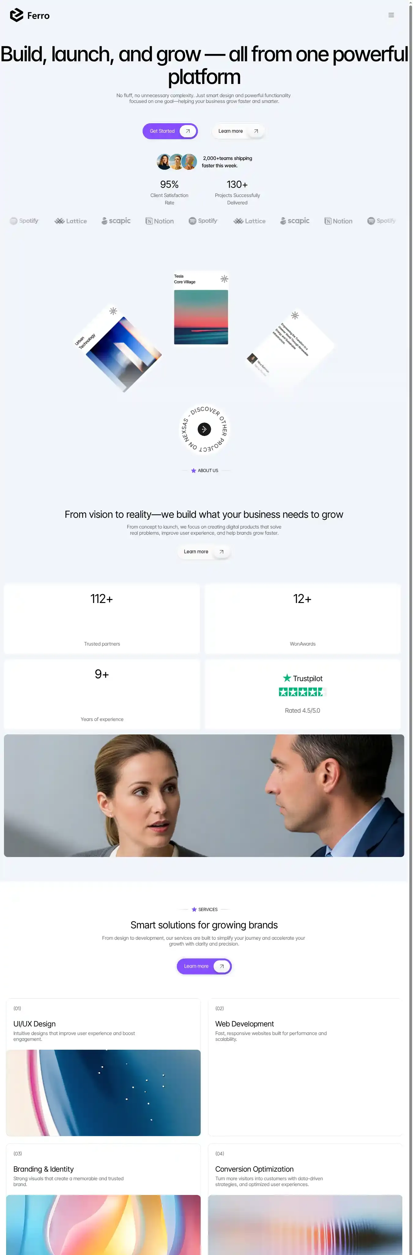 Ferro Studio home page on desktop