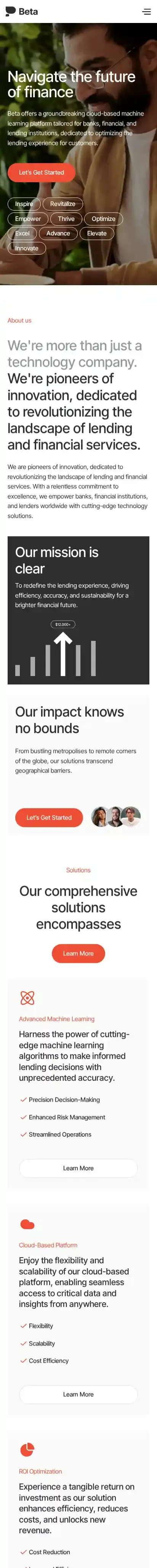 Financio home page on mobile