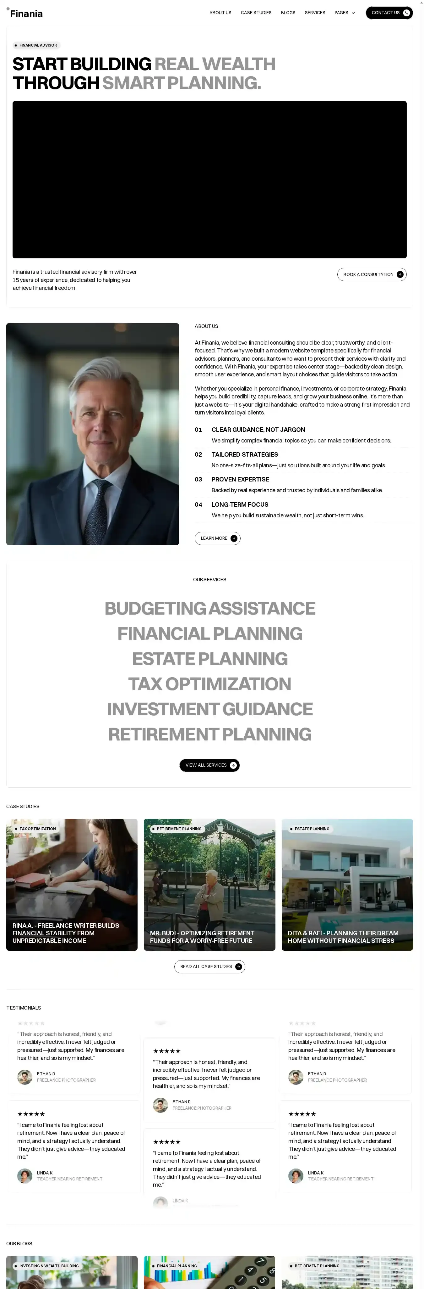 Finania home page on desktop