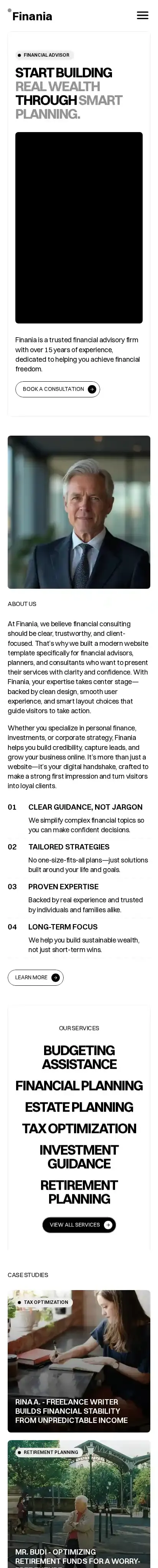 Finania home page on mobile