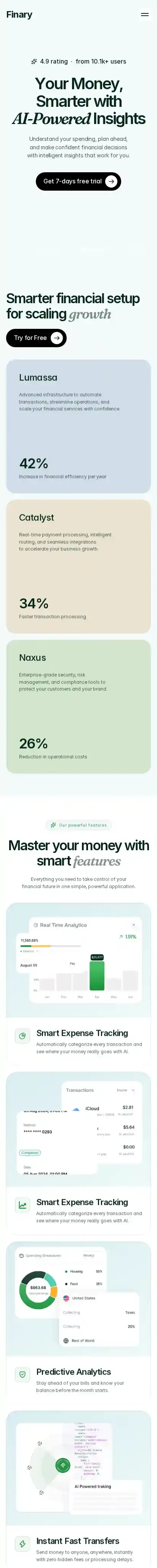 Finary home page on mobile