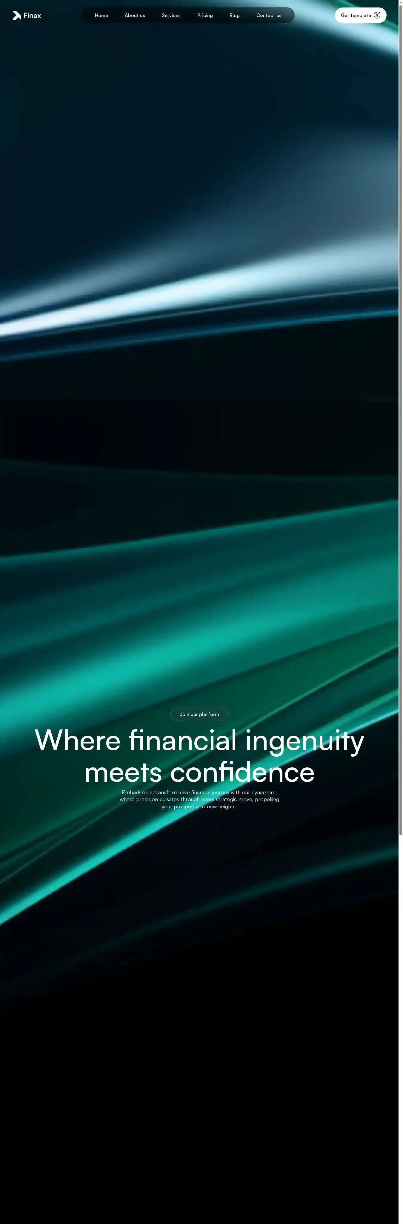 Finax home page on desktop