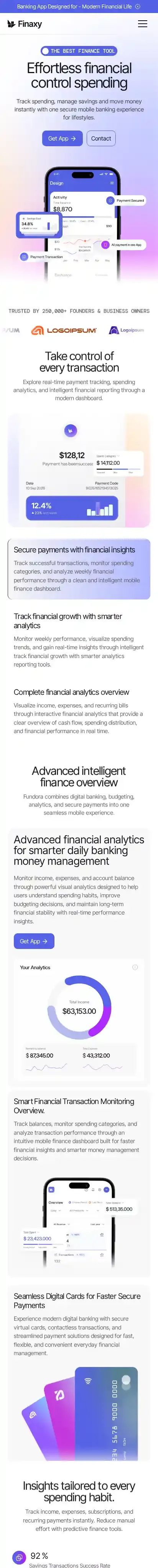 Finaxy home page on mobile