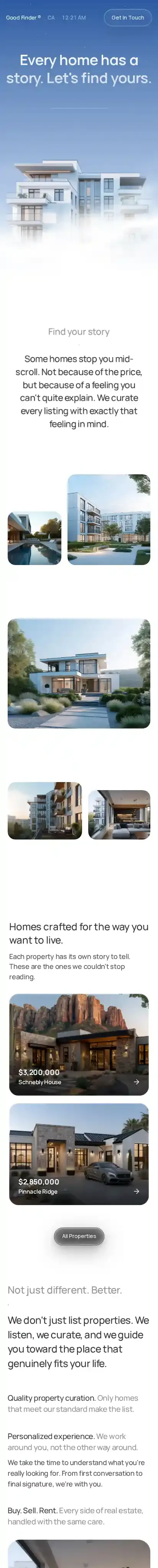 Finder home page on mobile