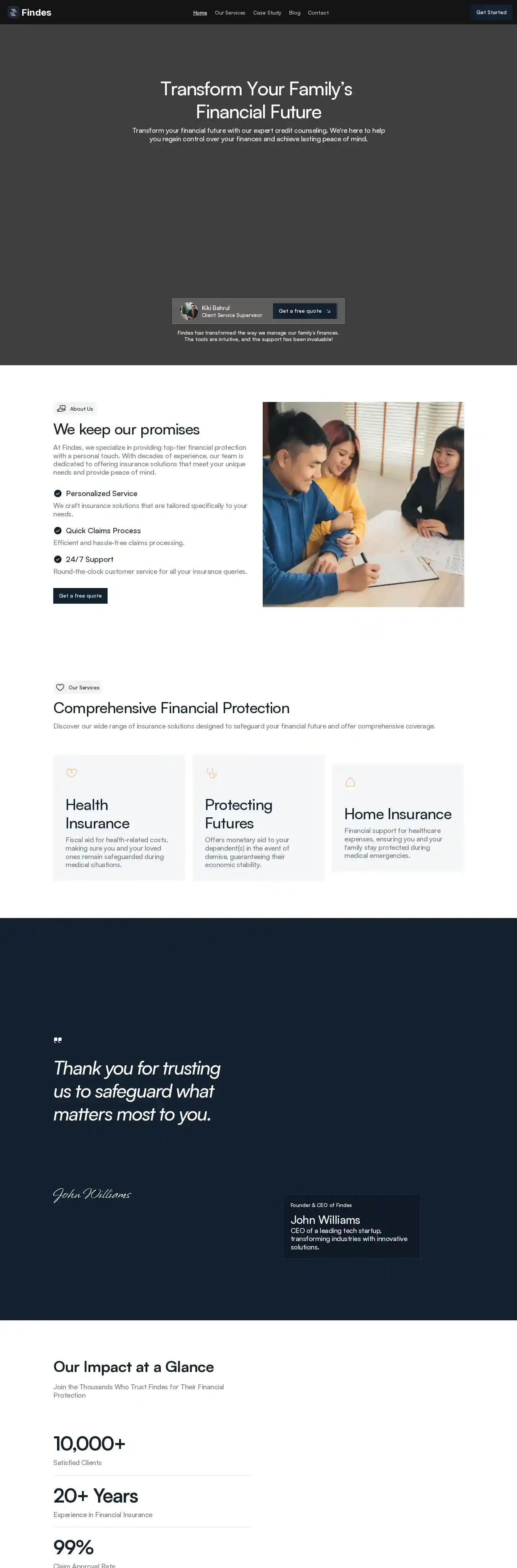 Findes home page on desktop