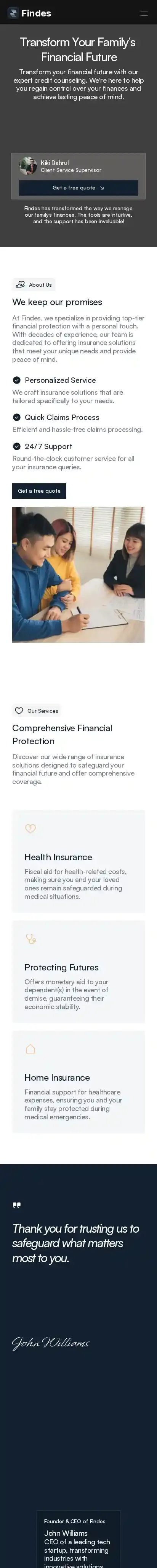 Findes home page on mobile