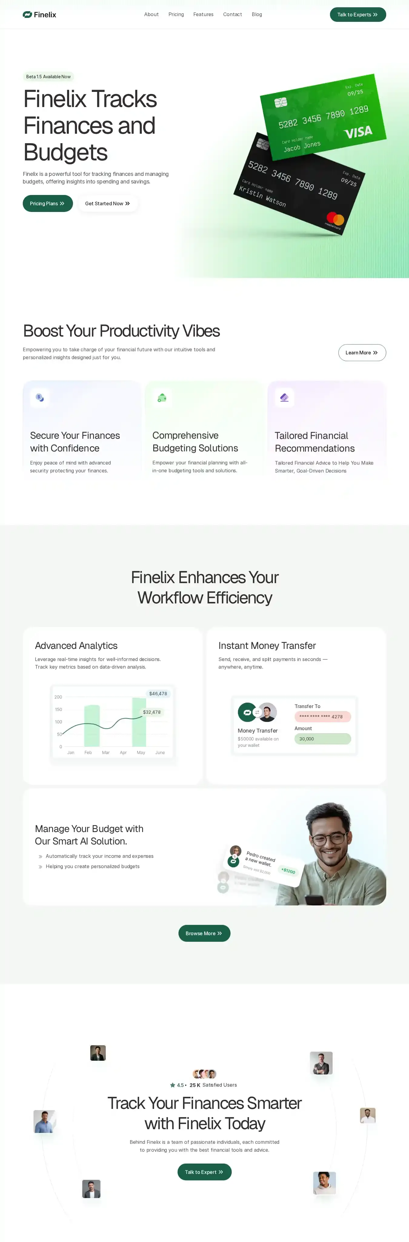 Finelix home page on desktop