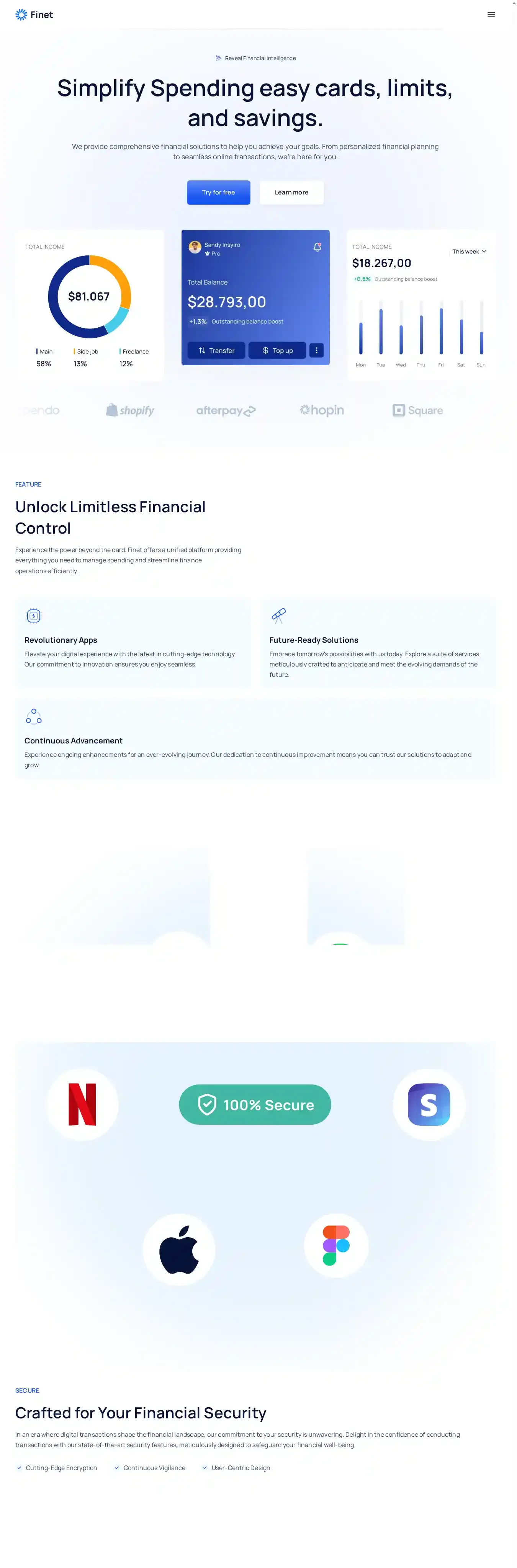 Finet home page on desktop