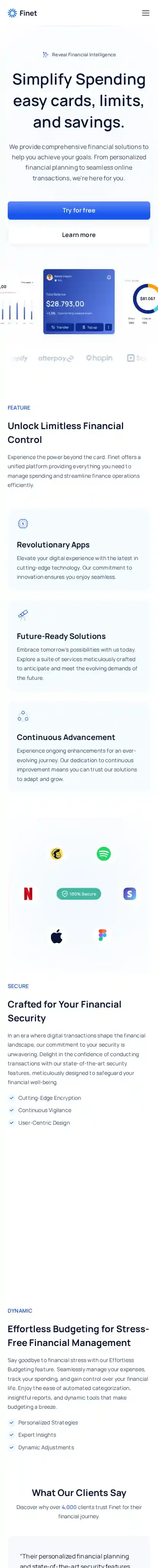 Finet home page on mobile