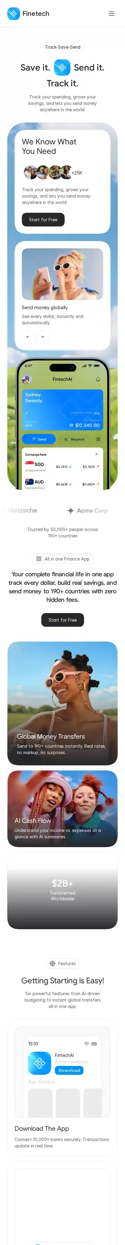 FineTech home page on mobile