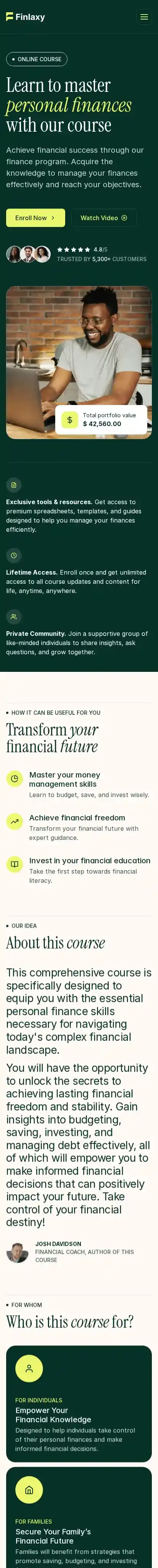 Finlaxy home page on mobile